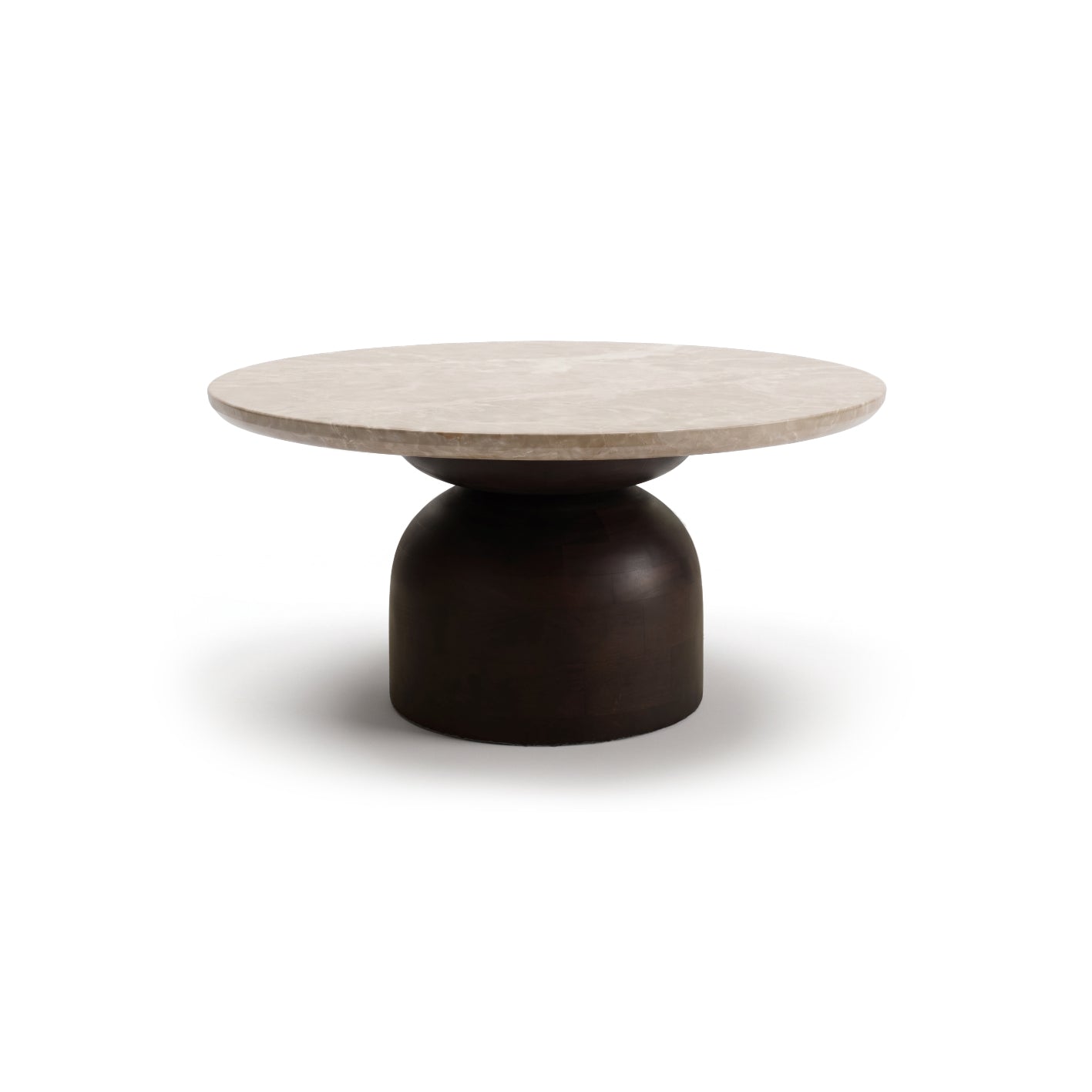 Sorrell 75cm Round Coffee Table - Coffee Brown Mango Wood & Lady Grey Marble - Laura James 