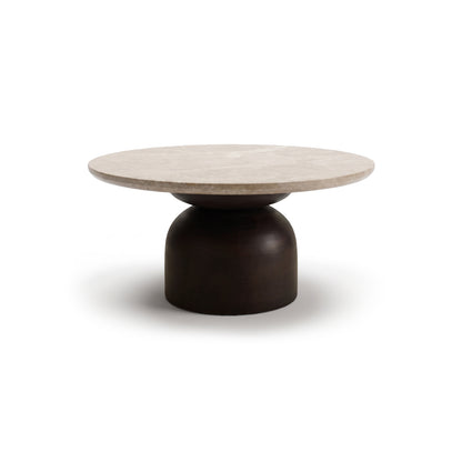 Sorrell 75cm Round Coffee Table - Coffee Brown Mango Wood & Lady Grey Marble - Laura James 