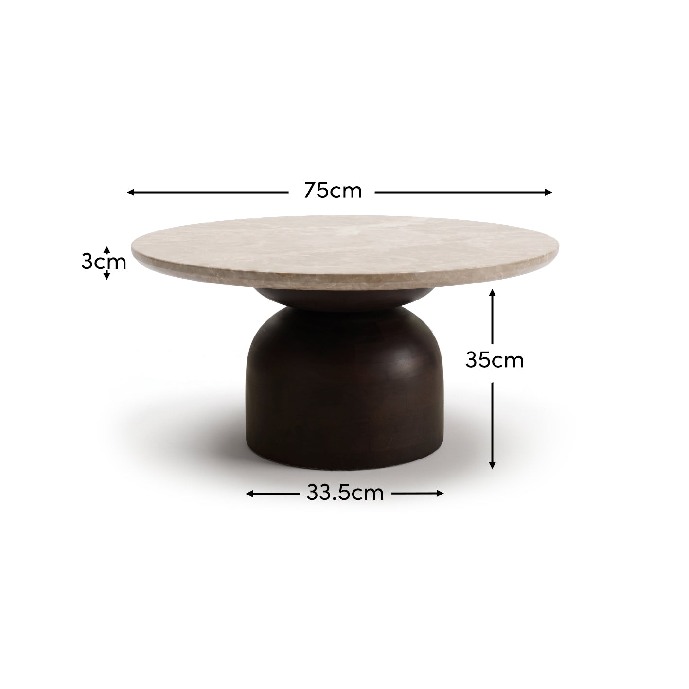 Sorrell 75cm Round Coffee Table - Coffee Brown Mango Wood & Lady Grey Marble - Laura James 