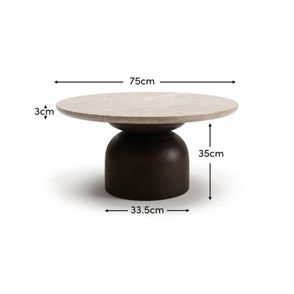 Sorrell 75cm Round Coffee Table - Coffee Brown Mango Wood & Lady Grey Marble - Laura James 