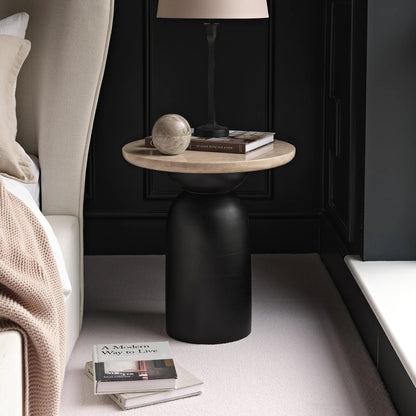 Sorrell 45cm Round Side Table - Jet Black Mango Wood & Lady Grey Marble