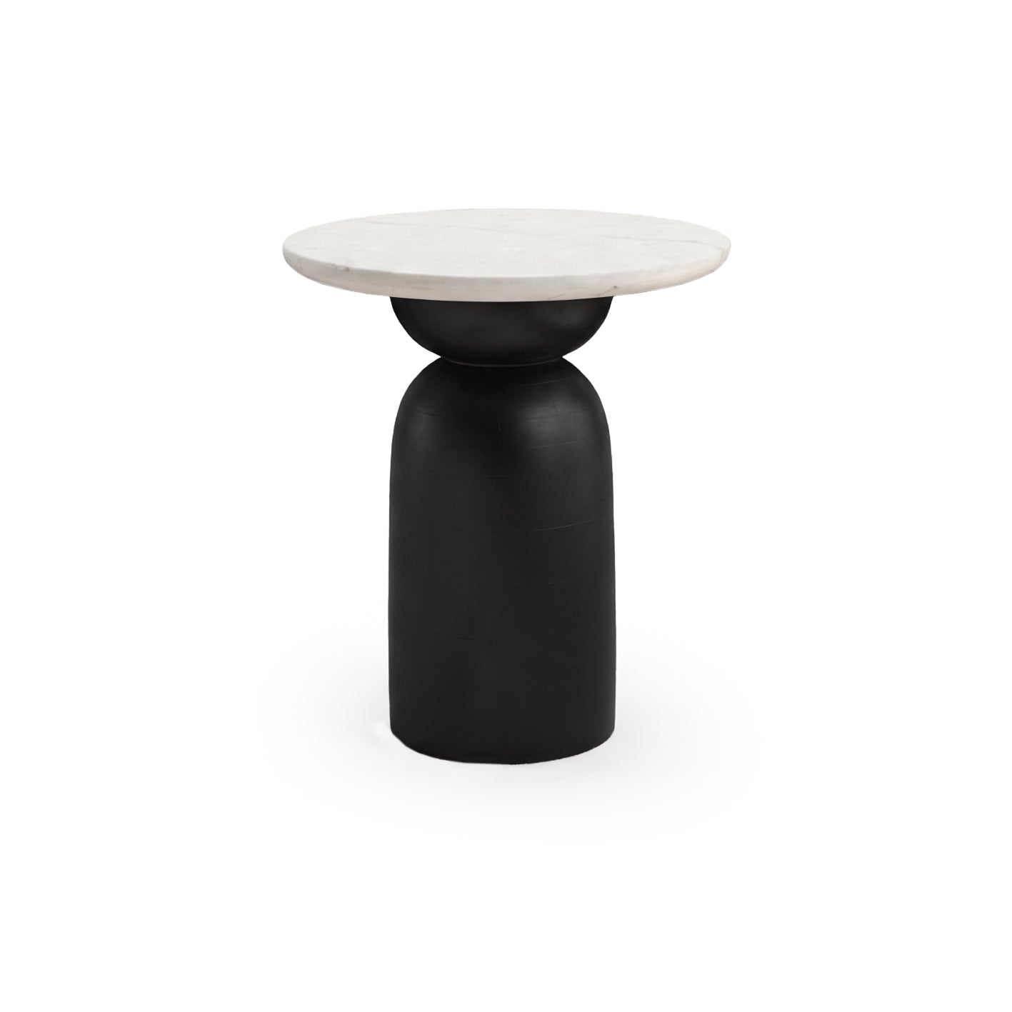 Sorrell Jet Black Mango Wood & White Marble Round Side Table - Laura James 