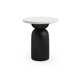 Sorrell Jet Black Mango Wood & White Marble Round Side Table - Laura James 