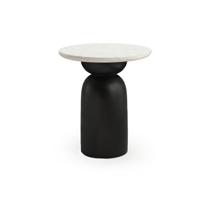 Sorrell Jet Black Mango Wood & White Marble Round Side Table - Laura James 