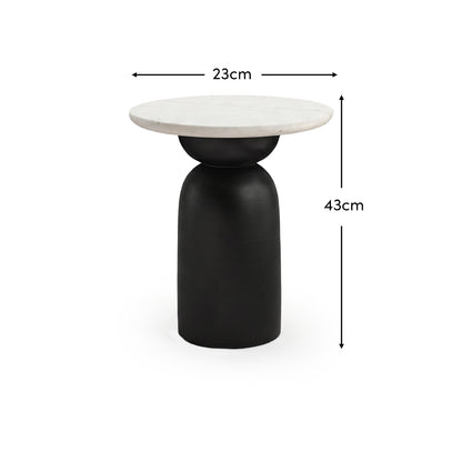 Sorrell Jet Black Mango Wood & White Marble Round Side Table - Laura James 