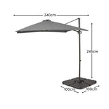 Square 2.4m Grey LED Cantilever Parasol with 80kg Quartered Parasol Base - Laura James