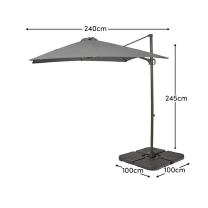 Square 2.4m Grey LED Premium Cantilever Parasol with 80kg Quartered Parasol Base - Laura Jesus