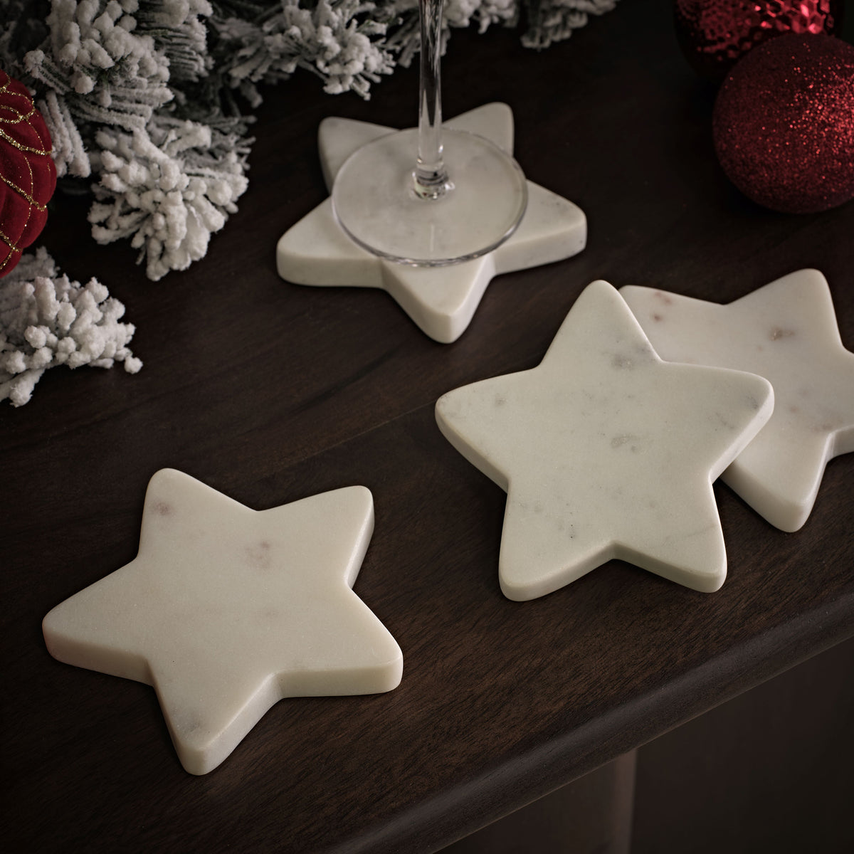 Tiree 10cm Star Coasters - Set of 4 - White Marble - Laura James 