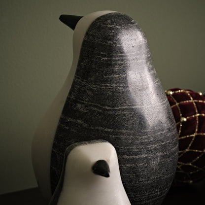 Tiree 16.5cm Penguin Ornament - White Marble & Grey Marble - Laura James 