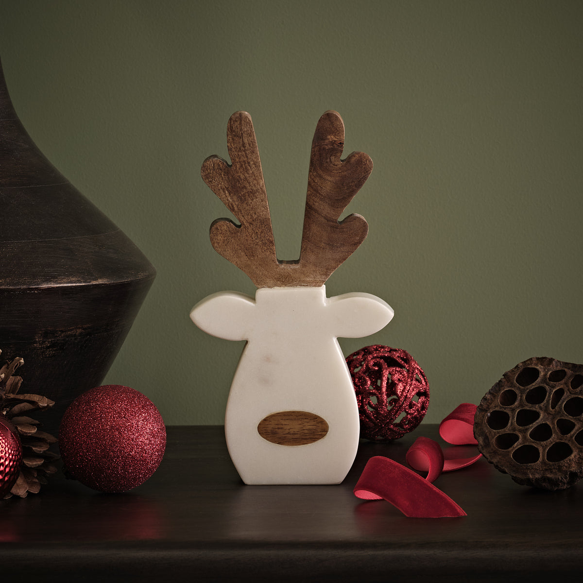 Tiree 20cm Reindeer - White Marble with Natural Mango Wood - Laura James 