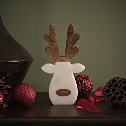 Tiree 20cm Reindeer - White Marble with Natural Mango Wood - Laura James 