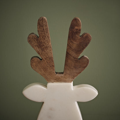Tiree 20cm Reindeer - White Marble with Natural Mango Wood - Laura James 