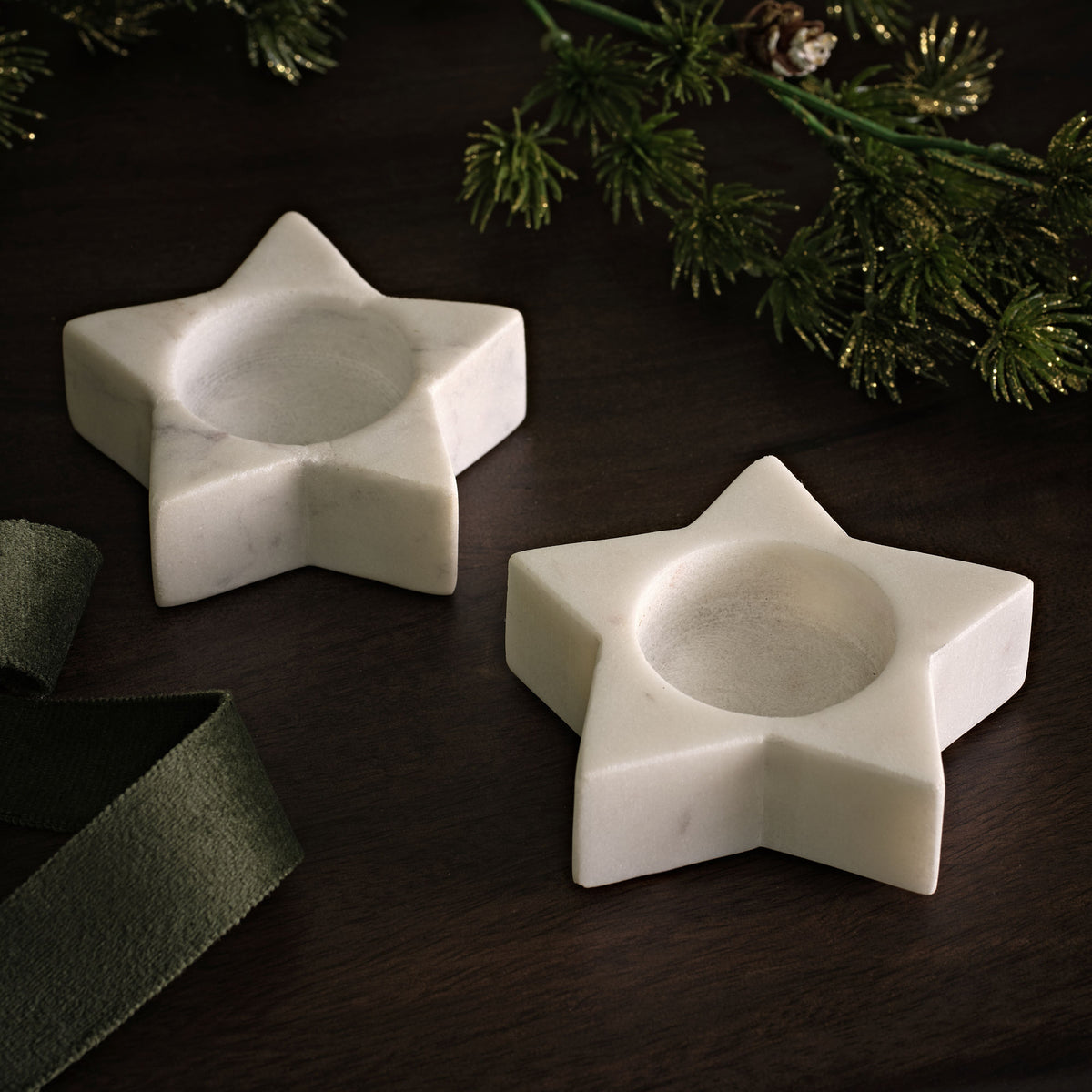 Tiree 7.5cm Star Candle Holder - Set of 2 - White Marble - Laura James 
