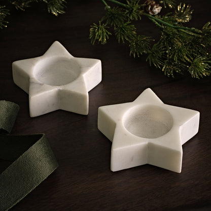 Tiree 7.5cm Star Candle Holder - Set of 2 - White Marble - Laura James 
