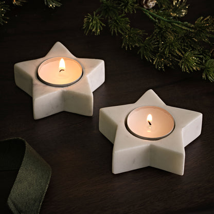 Tiree 7.5cm Star Candle Holder - Set of 2 - White Marble - Laura James 