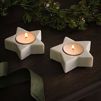 Tiree 7.5cm Star Candle Holder - Set of 2 - White Marble - Laura James 