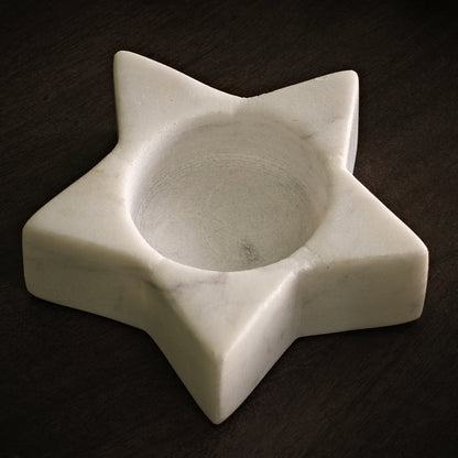 Tiree 7.5cm Star Candle Holder - Set of 2 - White Marble - Laura James 
