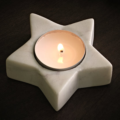 Tiree 7.5cm Star Candle Holder - Set of 2 - White Marble - Laura James 