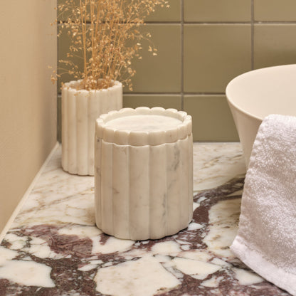 Tiree 10cm Lidded Pot - White Marble - Laura James 