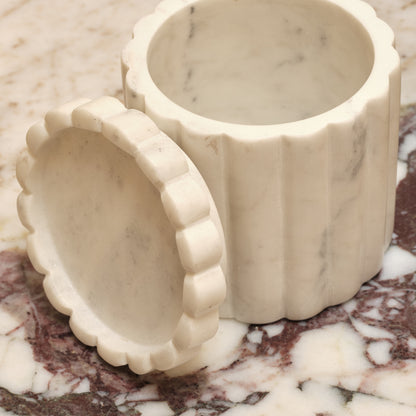 Tiree 10cm Lidded Pot - White Marble - Laura James 
