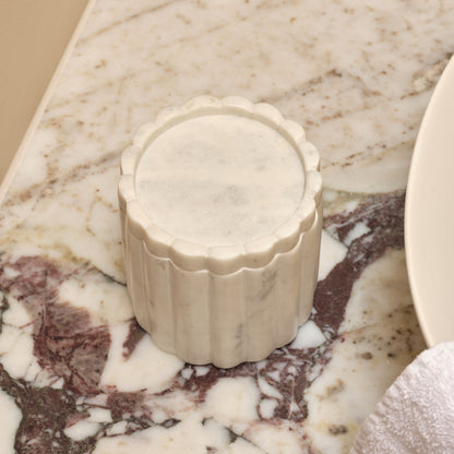 Tiree 10cm Lidded Pot - White Marble - Laura James 