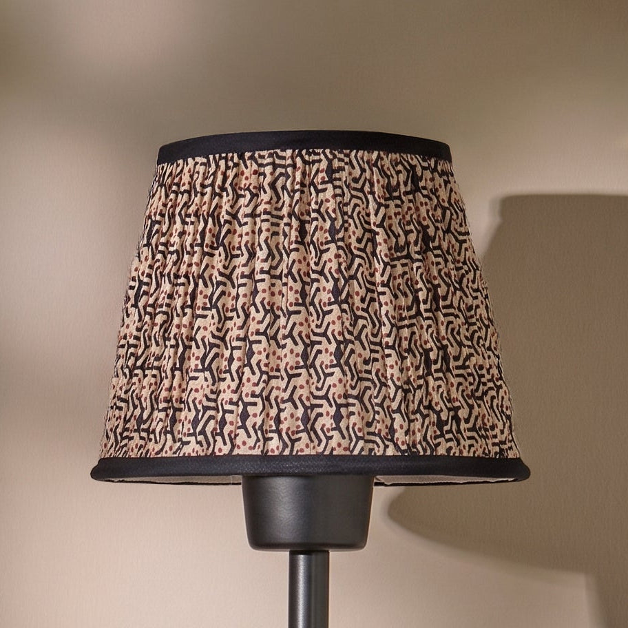 Nimana 16cm Gathered Lamp Shade - Black & Red Geometric