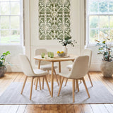 Tilly 100cm Round Dining Table - 4 Seater - Ellis Dining Chairs - Light Beige with Whitewash Oak Legs - Laura James 
