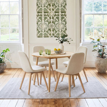 Tilly 100cm Round Dining Table - 4 Seater - Ellis Dining Chairs - Light Beige with Whitewash Oak Legs - Laura James 