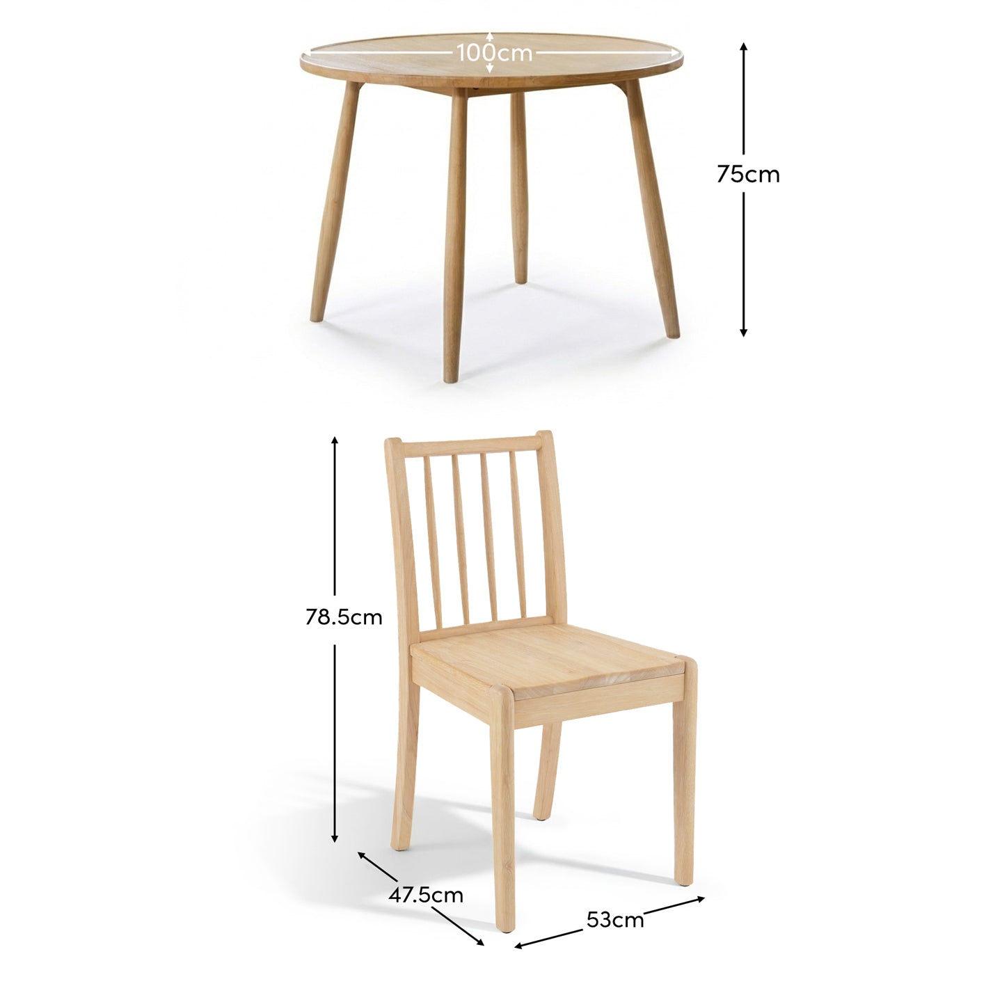 Tilly 100cm Round Dining Table - 4 Seater - Tilly Dining Chairs - Whitewash Oak - Laura James