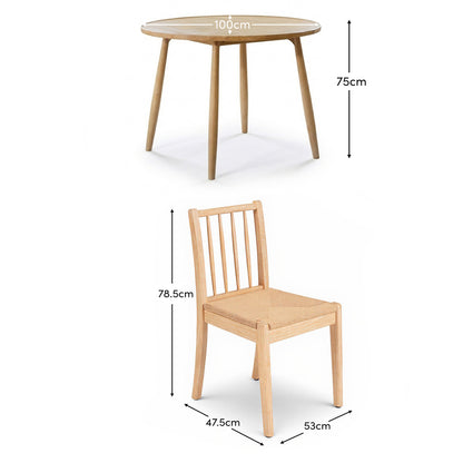Tilly 100cm Round Dining Table - 4 Seater - Tilly Dining Chairs - Whitewash Oak & Natural String - Laura James