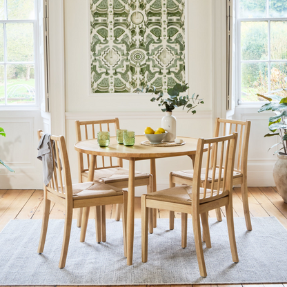 Tilly 100cm Round Dining Table - 4 Seater - Tilly Dining Chairs - Whitewash Oak & Natural String - Laura James