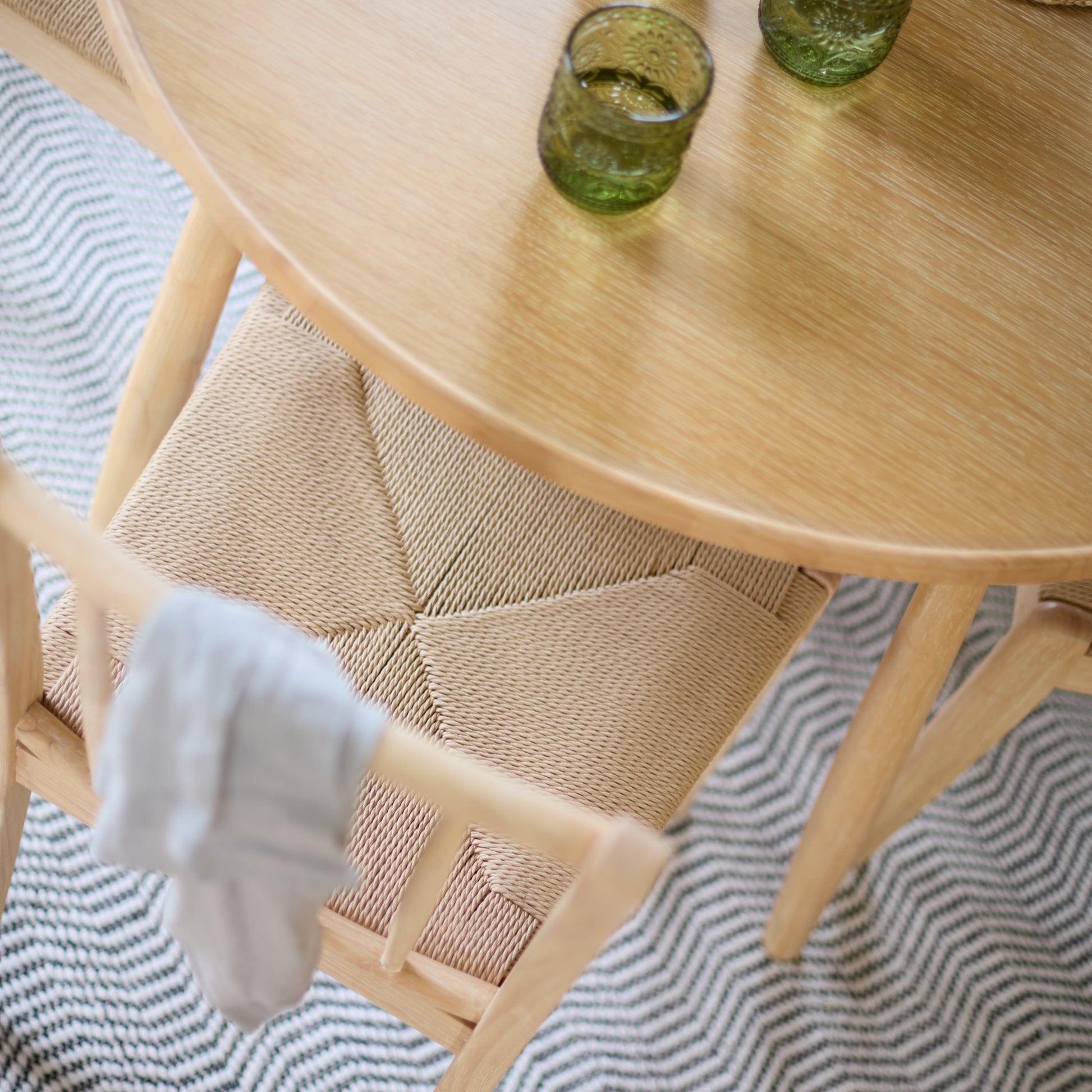 Tilly 100cm Round Dining Table - 4 Seater - Tilly Dining Chairs - Whitewash Oak & Natural String - Laura James