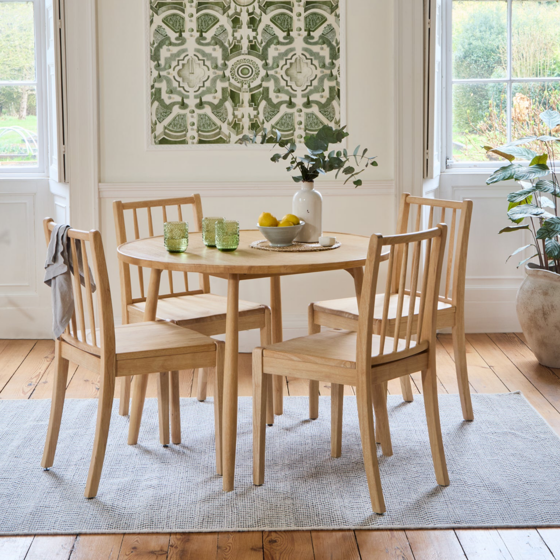 Tilly 100cm Round Dining Table - 4 Seater - Tilly Dining Chairs - Whitewash Oak -Laura James
