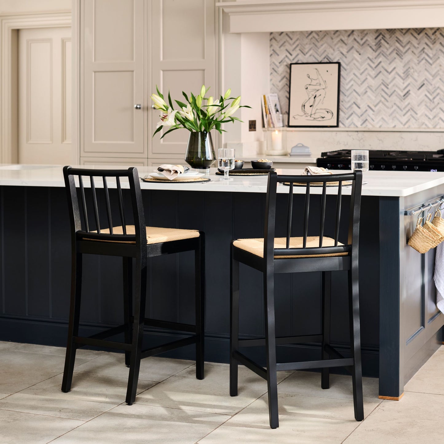 Tilly Bar Stool - Black Oak with Paper Cord - Laura James