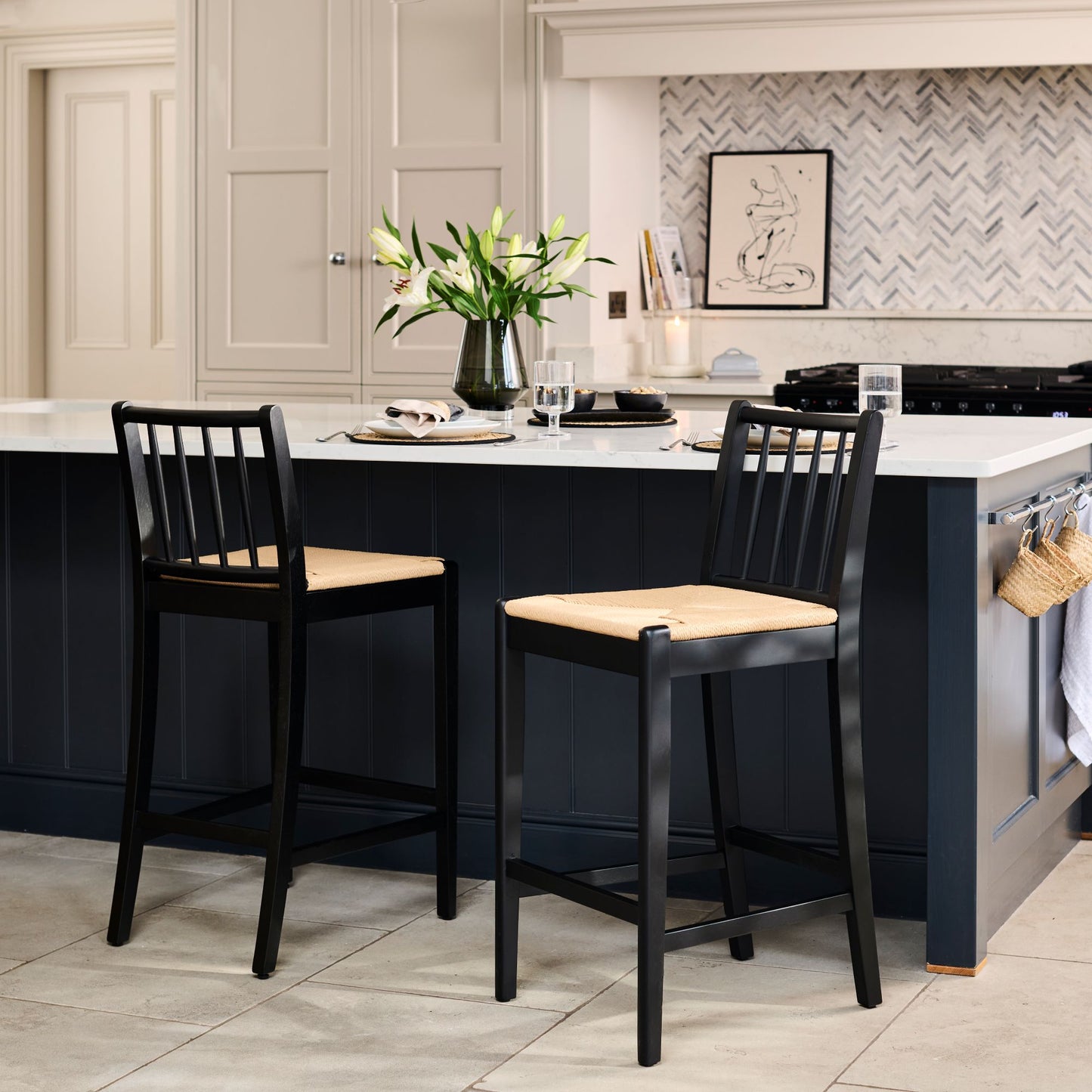 Tilly Bar Stool - Black Oak with Paper Cord - Laura James