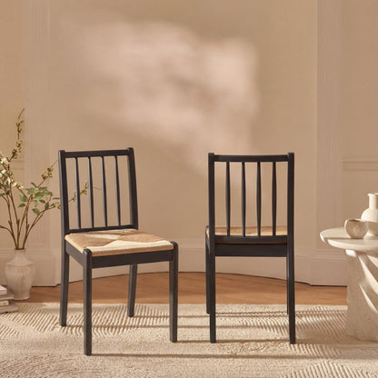 Tilly Natural String Dining Chair - Set of 2 - Black Oak Legs - Laura James