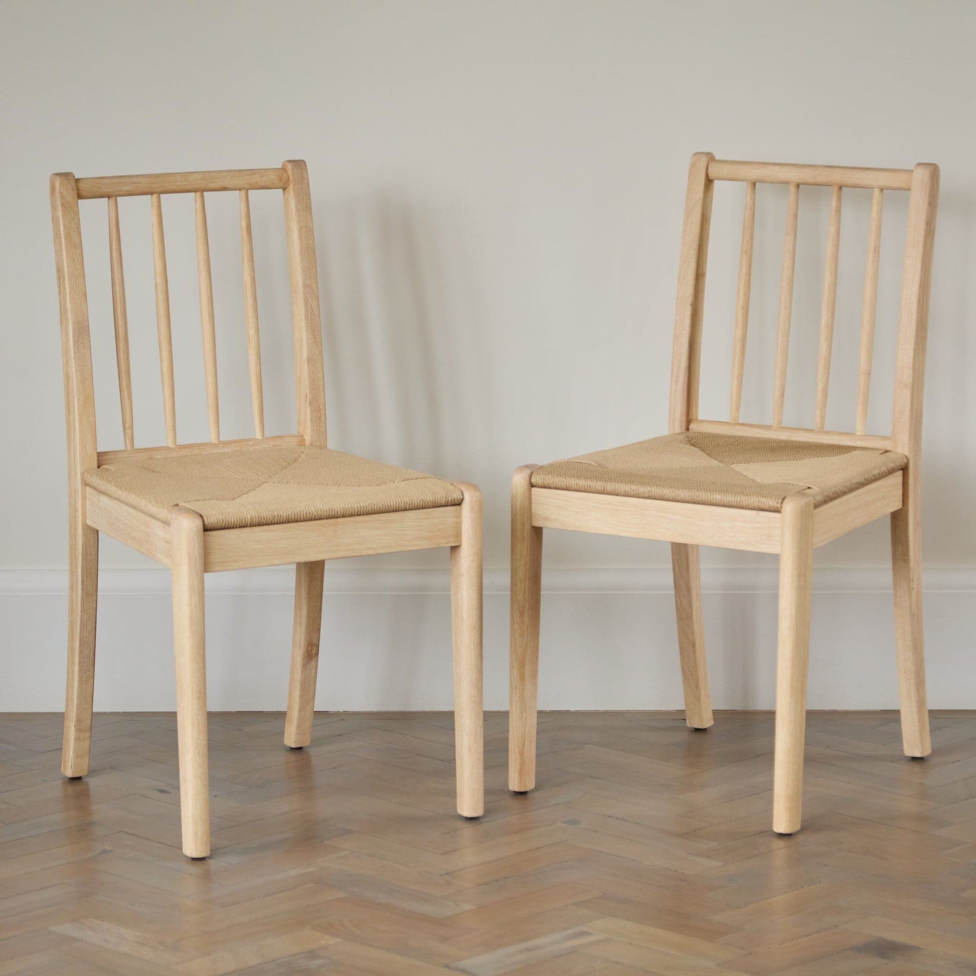 Tilly Natural String Dining Chairs - Set of 2 - Whitewash Oak Legs - Laura James 