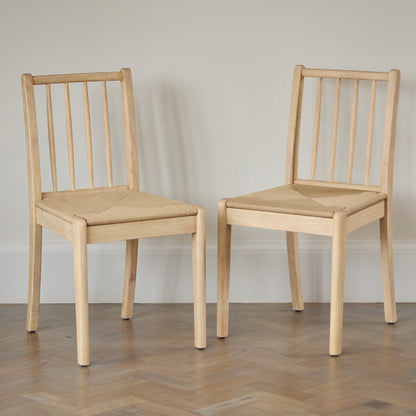 Tilly Natural String Dining Chairs - Set of 2 - Whitewash Oak Legs - Laura James 