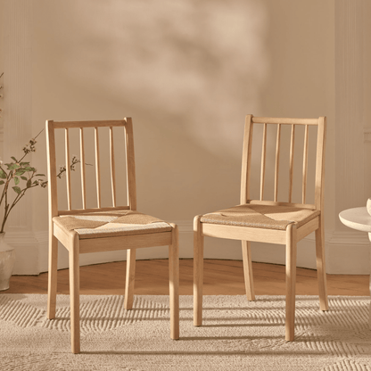 Paul 160-220cm Whitewash Oak Extending Dining Table Set - 6 Seater - Tilly Woven Dining Chairs