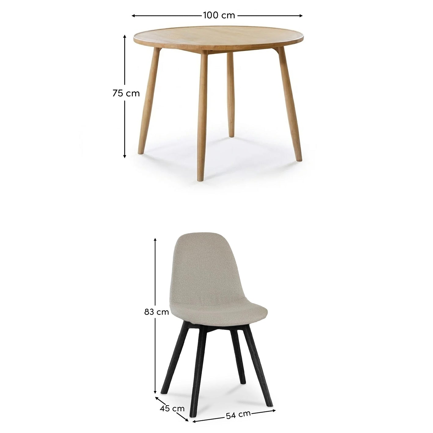 Tilly 100cm Round Dining Table - 4 Seater - Ellis Soft Beige Dining Chairs - Black Oak Legs - Laura James 