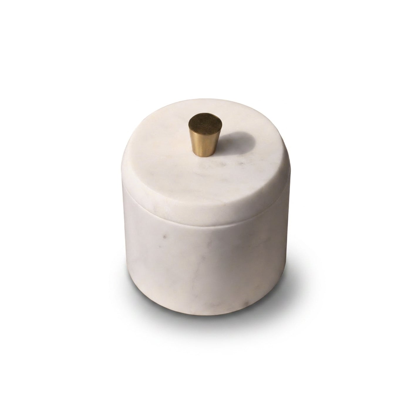 Tiree 10cm Lidded Pot with Brass Handle - White Marble - Laura James 