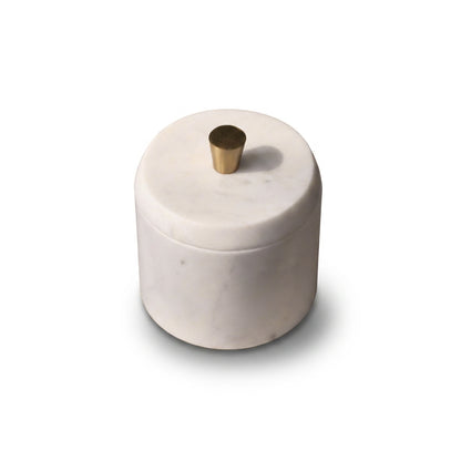 Tiree 10cm Lidded Pot with Brass Handle - White Marble - Laura James 
