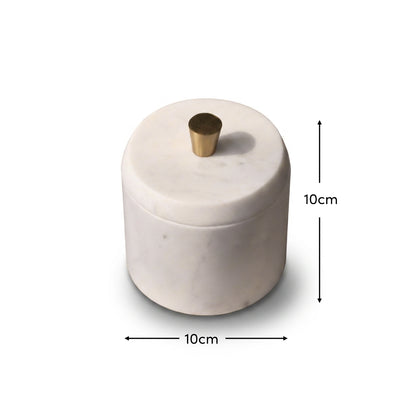 Tiree 10cm Lidded Pot with Brass Handle - White Marble - Laura James 