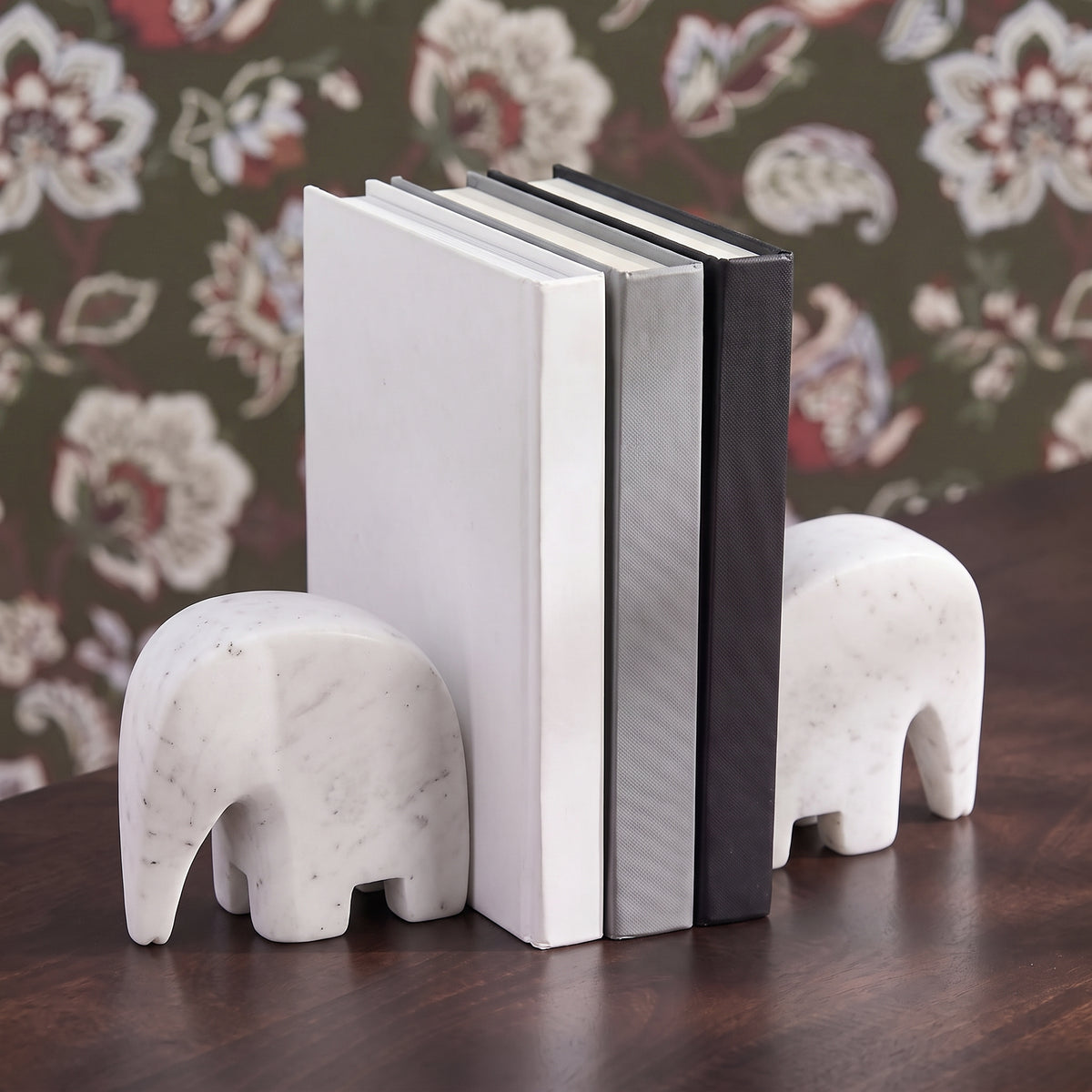 Tiree Elephant Bookends - White Marble