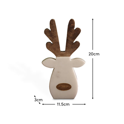 Tiree 20cm Reindeer - White Marble with Natural Mango Wood
