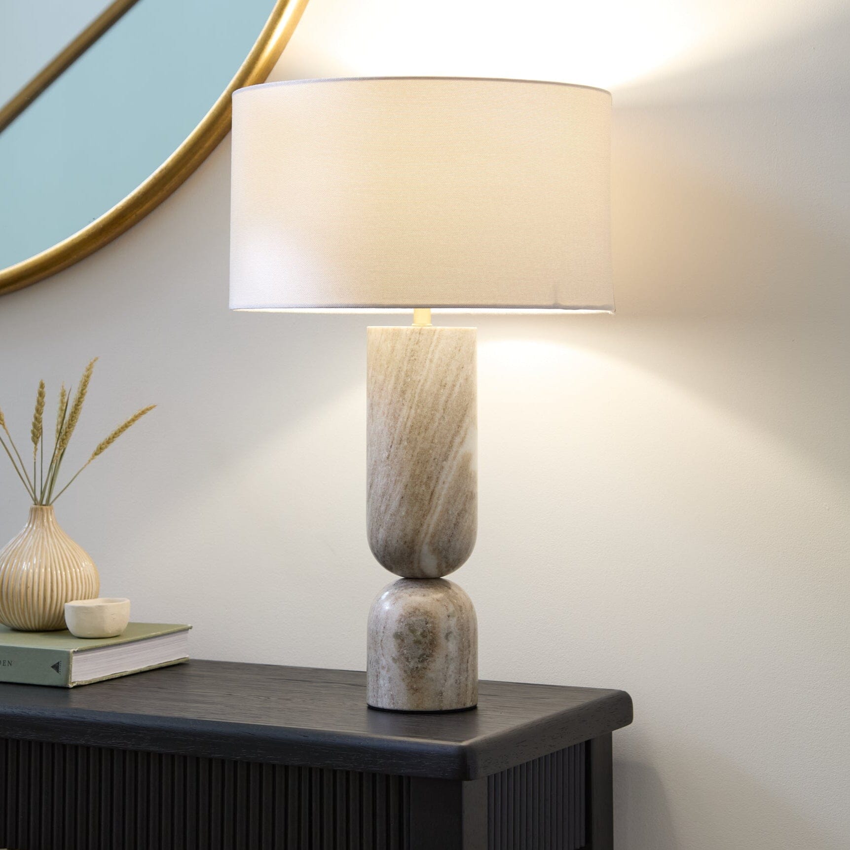 Tiree Taupe Marble Floor Lamp Base - 41cm - Laura James