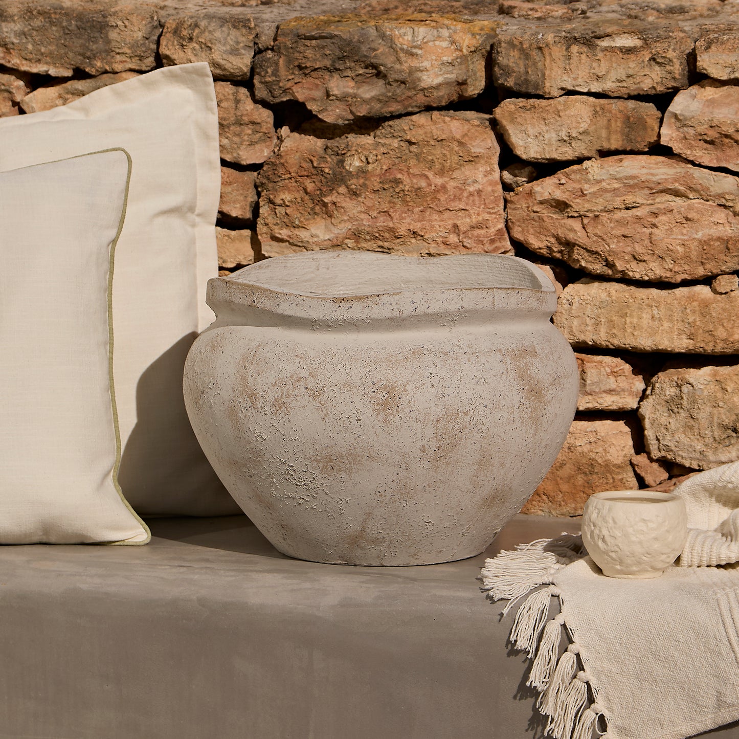 Tomar Fiber Cement 29.5cm Wide Planter - Rustic White - Laura James