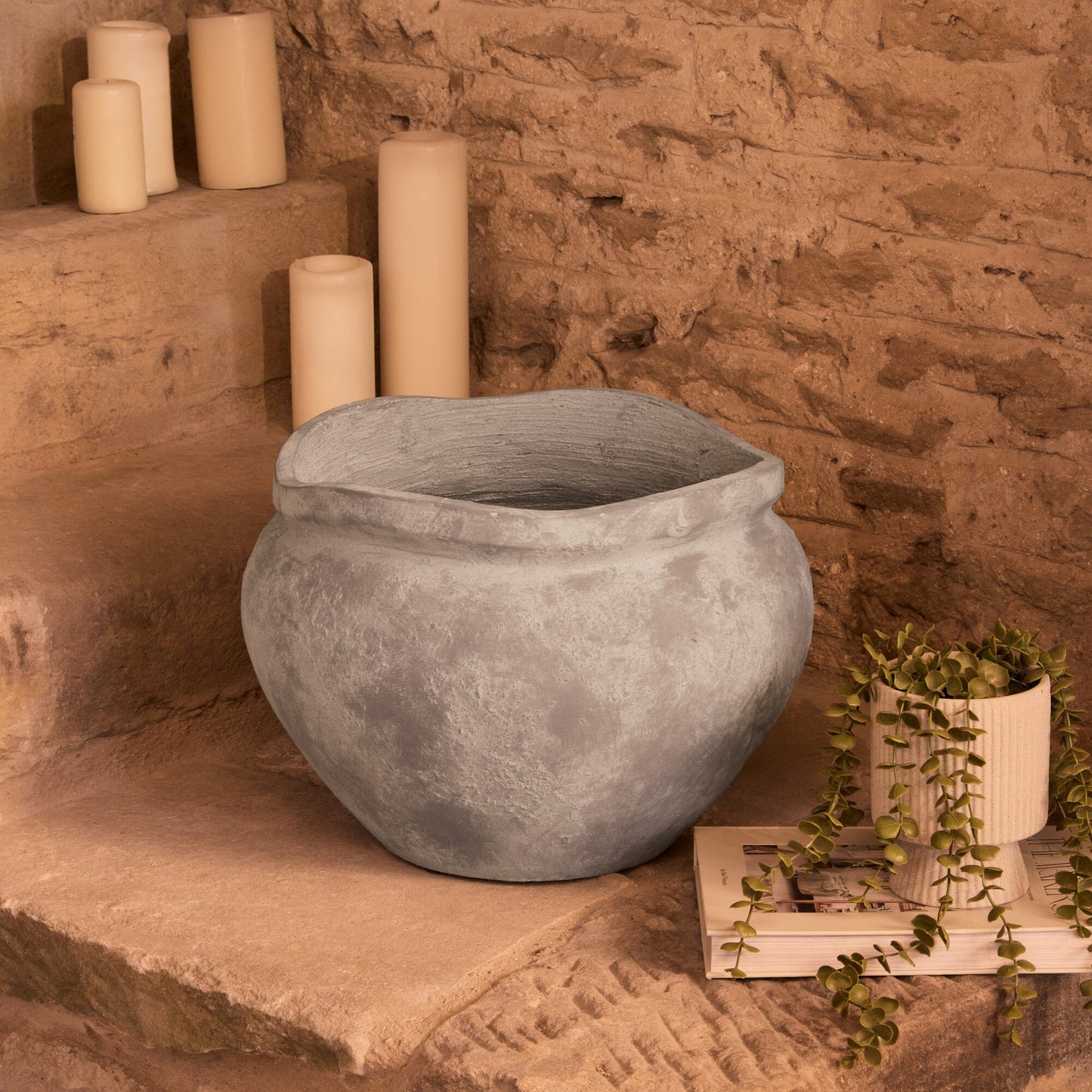 Tomar Fiber Cement 29.5cm Wide Garden Planter - Rustic Grey - Laura James 