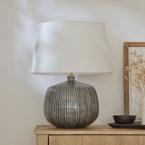 Tongham Dark Grey Ceramic Table Lamp & Coningsby Snow White Cotton Lampshade - 40cm - Laura James 