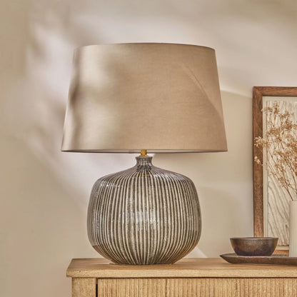 Tongham Dark Grey Ceramic Table Lamp & Coningsby Taupe Cotton Lampshade - 40cm - Laura James 